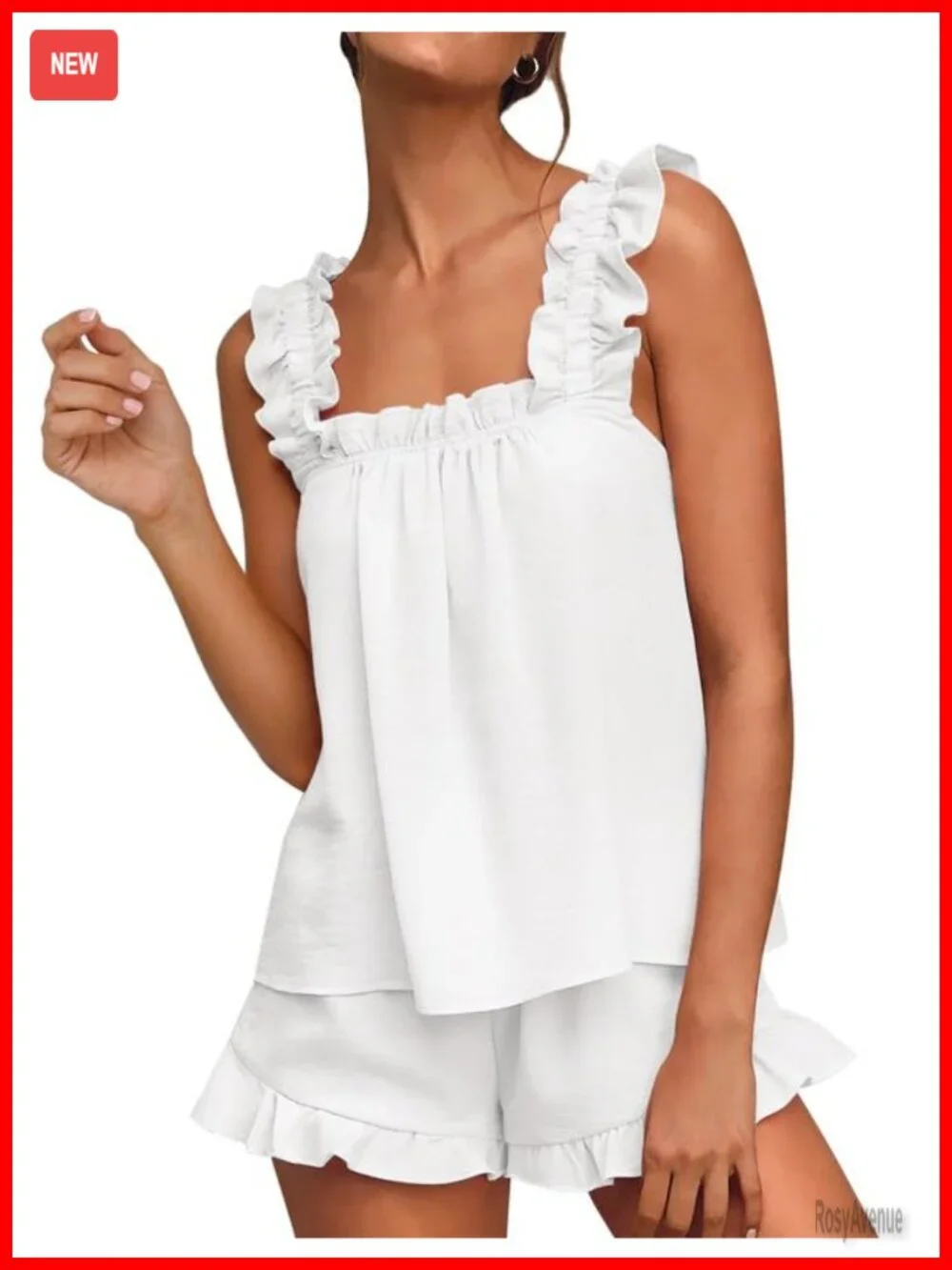 2 Piece Ruffle Pajama Set Tank Top and Shorts Bridal Sleepwear