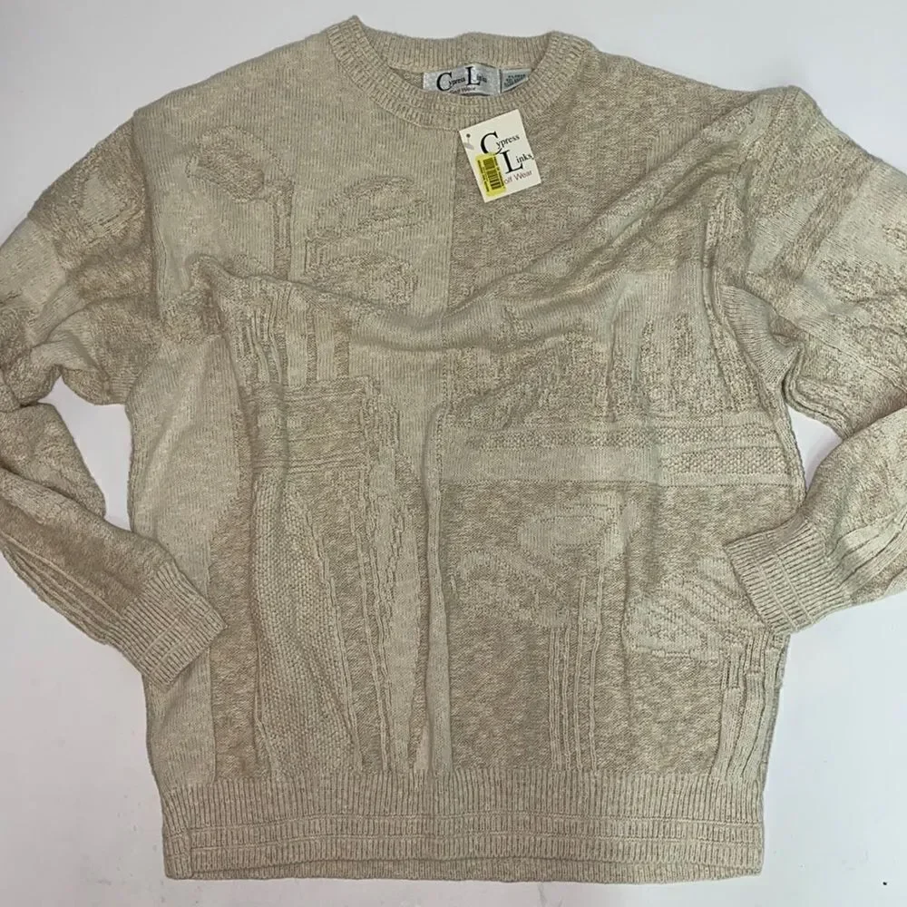 NWT Vintage 80s Cypress Links Golf Scenery Knit‎ Crewneck Sweater Size XL