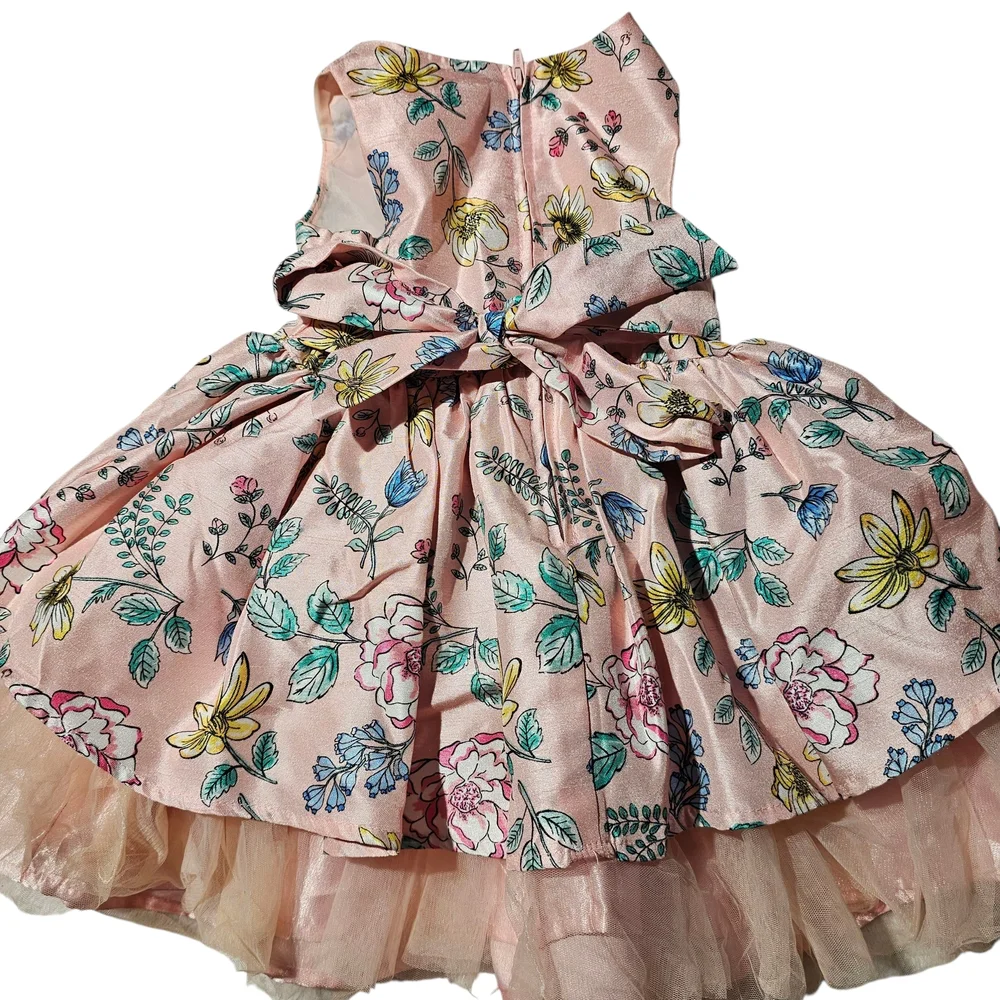 Floral Pink Sleeveless Dress with Tulle Skirt‎