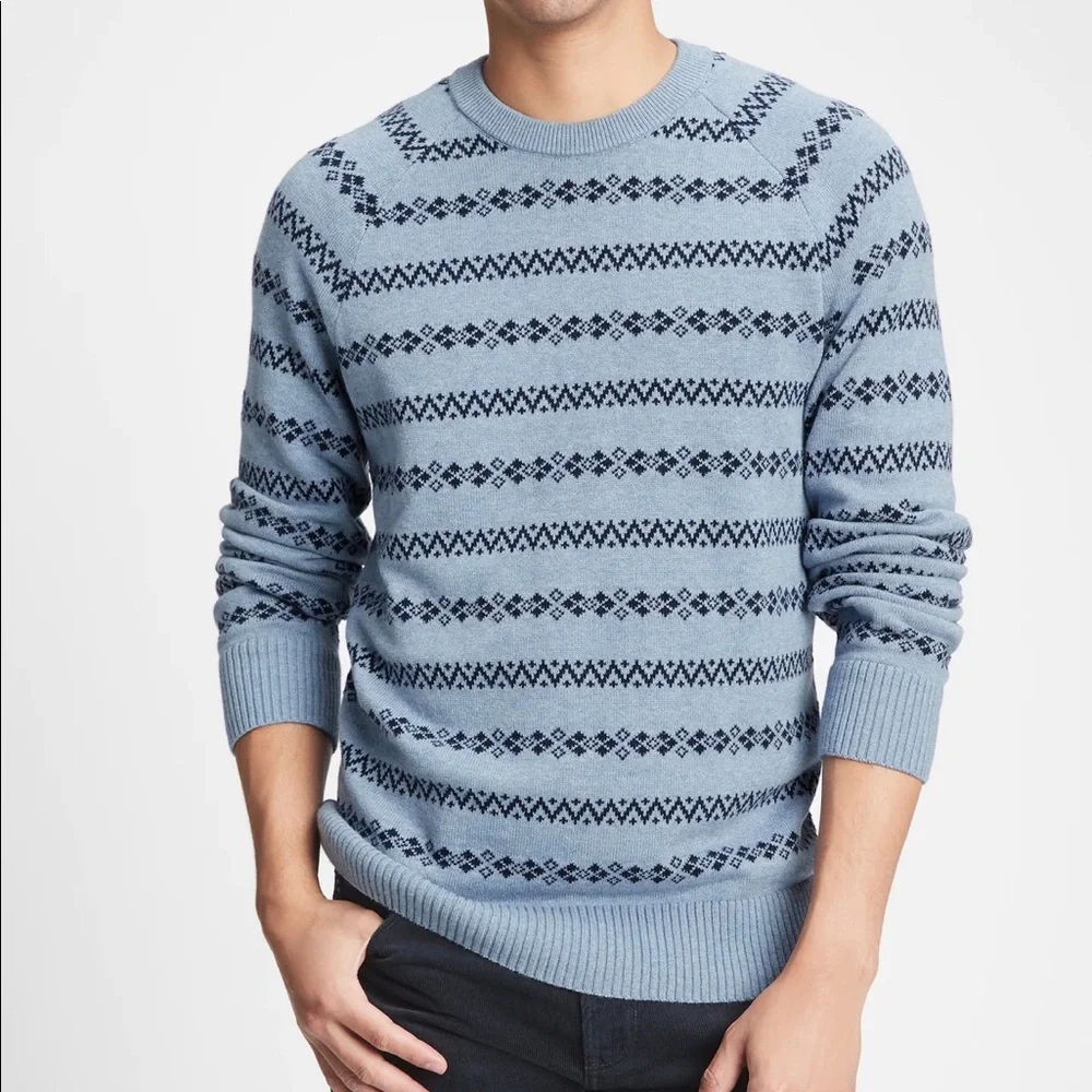 Gap‎ Mens Stripe Crewneck Sweater Pullover 100% Cotton L XL Blue Heather NWT