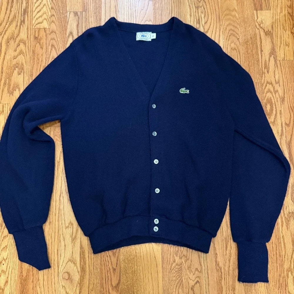 Izod Lacoste Vintage 70's 80's‎ Blue Cardigan Sweater Grandpa Acrylic Large EUC