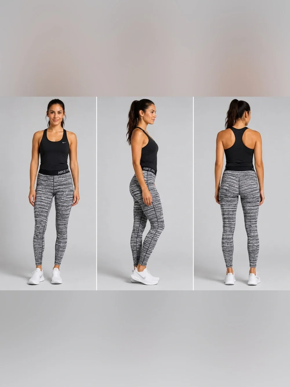 Nike Pro Dri-FIT Gray Black Printed Compression Leggings Women’s Medium M EUC