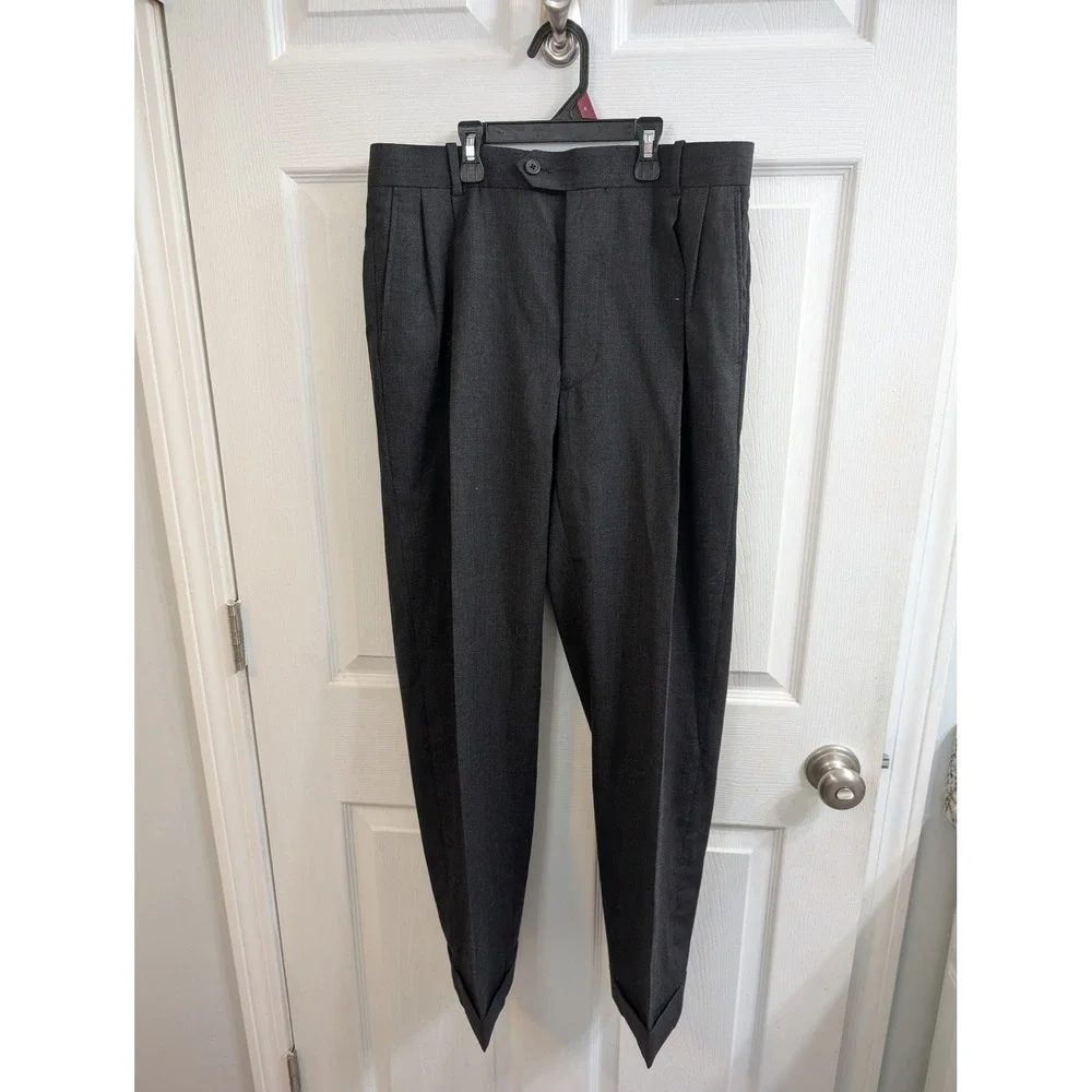 Versini Pleated Dress Pants Mens Charcoal Gray‎ 100% Wool Cuffed - Size 31
