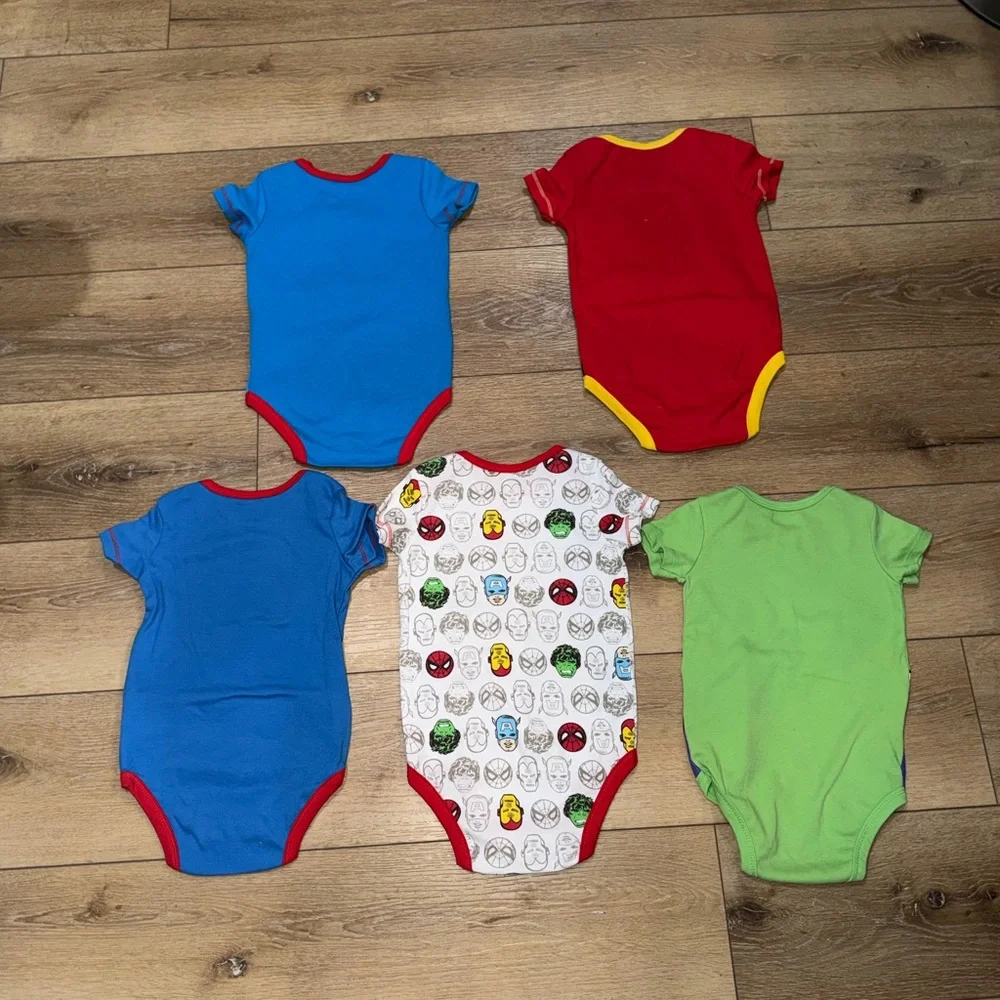 Lot of 5 Marvel Infant Bodysuits size 18 month, Hulk Captain America Spider-Man‎