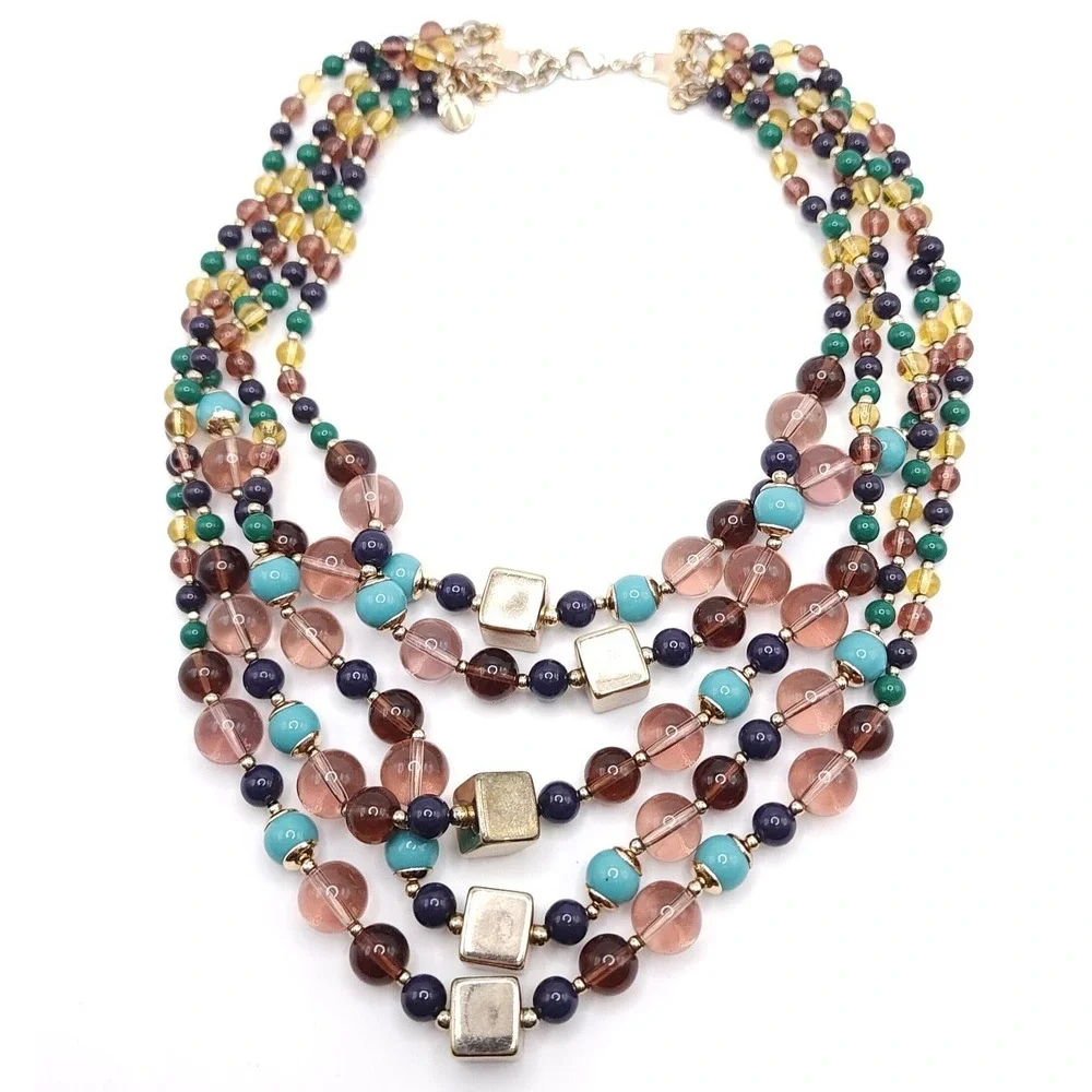 Talbots Multi Strand Necklace Beaded‎ Glass Acrylic Gold Tone