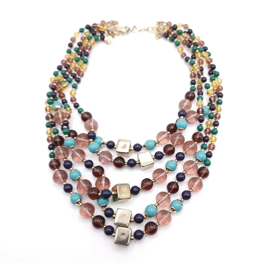 Talbots Multi Strand Necklace Beaded‎ Glass Acrylic Gold Tone