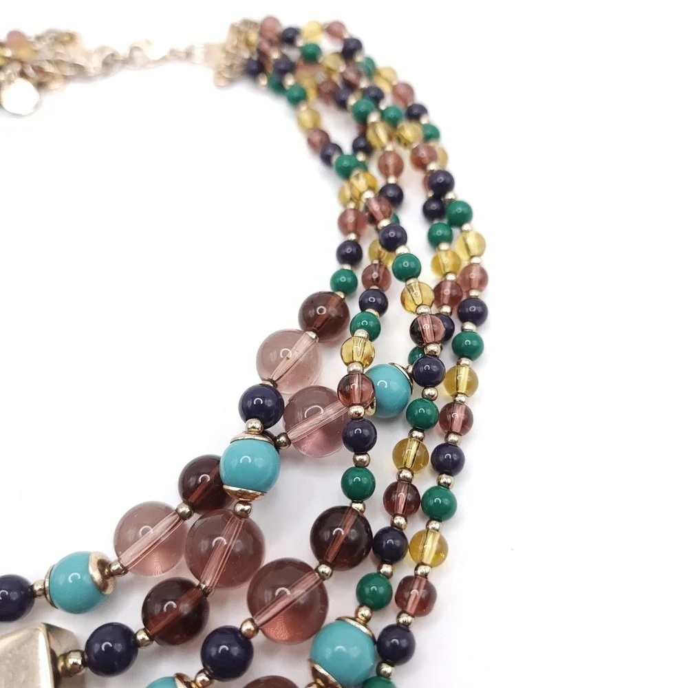 Talbots Multi Strand Necklace Beaded‎ Glass Acrylic Gold Tone