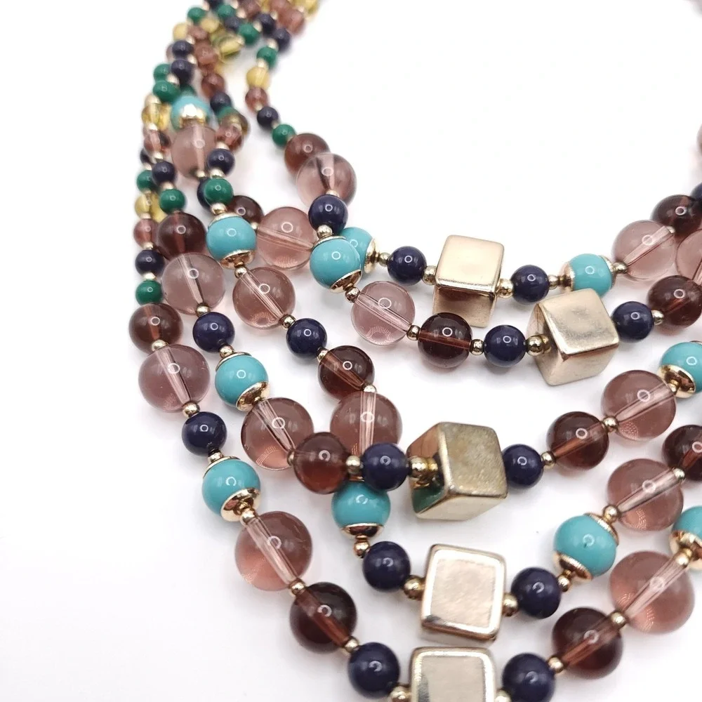 Talbots Multi Strand Necklace Beaded‎ Glass Acrylic Gold Tone