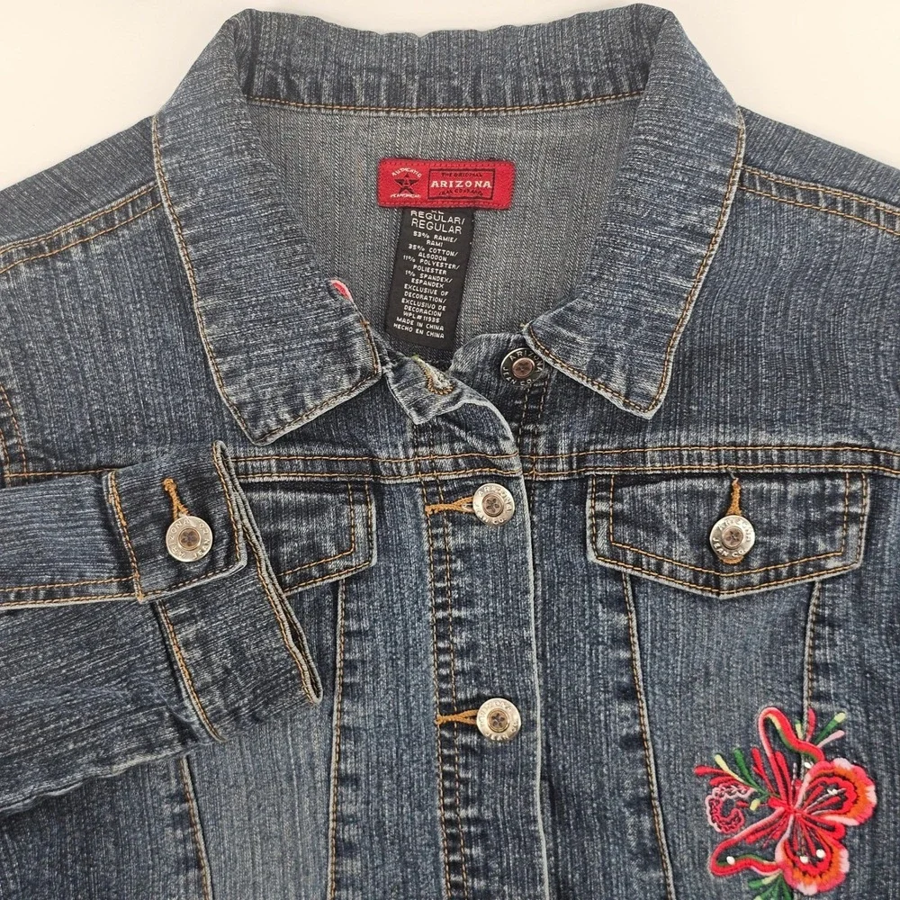 Arizona Denim Jacket Girls Size XL 10/12 Blue Butterfly Embroidered Rhinestone‎