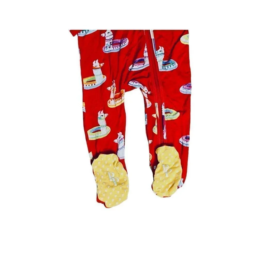 Posh Peanut Bamboo Red Emillo Footie Sleeper Sz‎ 6-9 months Retire Print