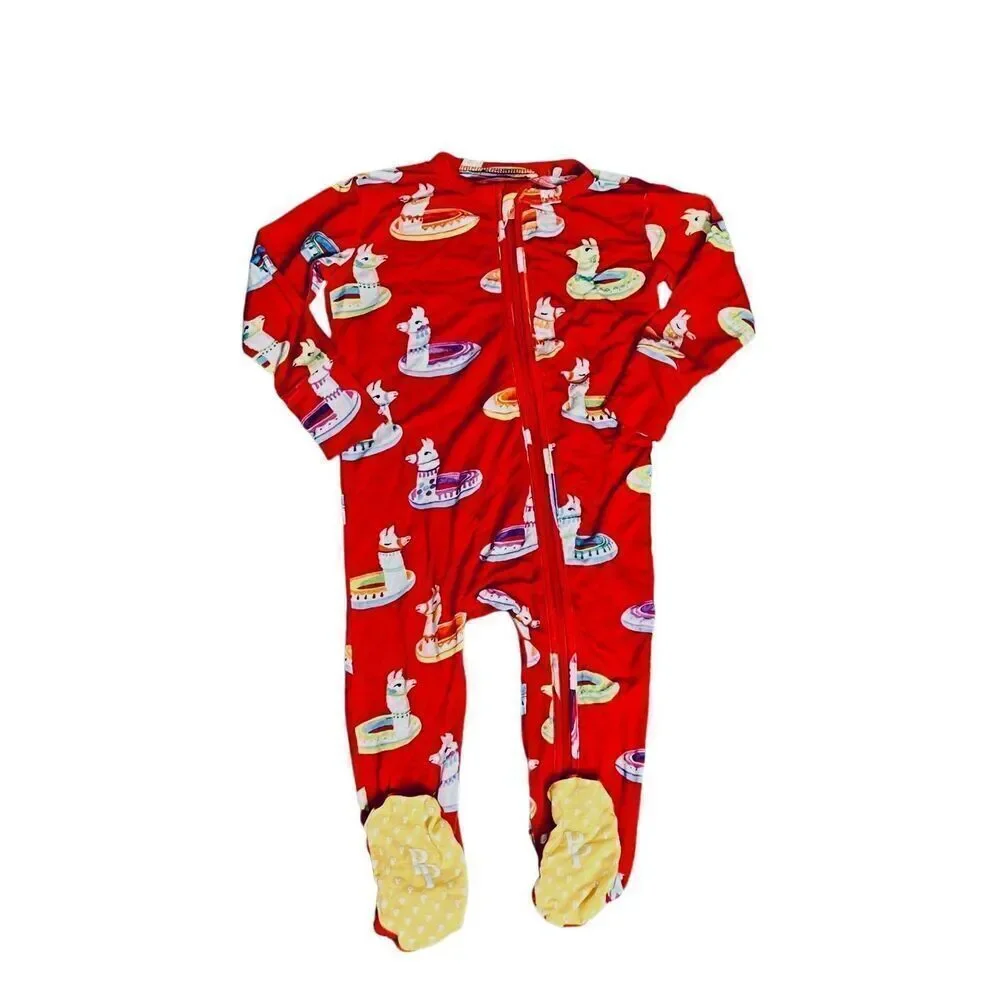 Posh Peanut Bamboo Red Emillo Footie Sleeper Sz‎ 6-9 months Retire Print