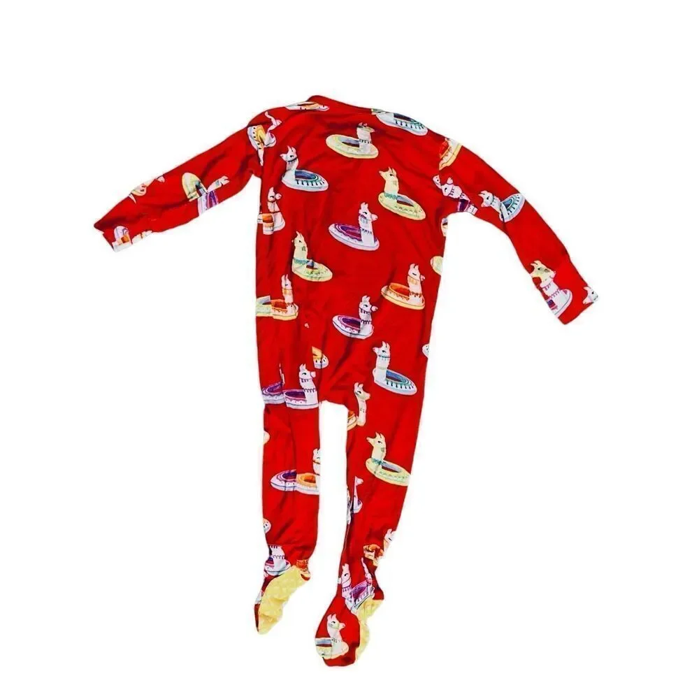 Posh Peanut Bamboo Red Emillo Footie Sleeper Sz‎ 6-9 months Retire Print