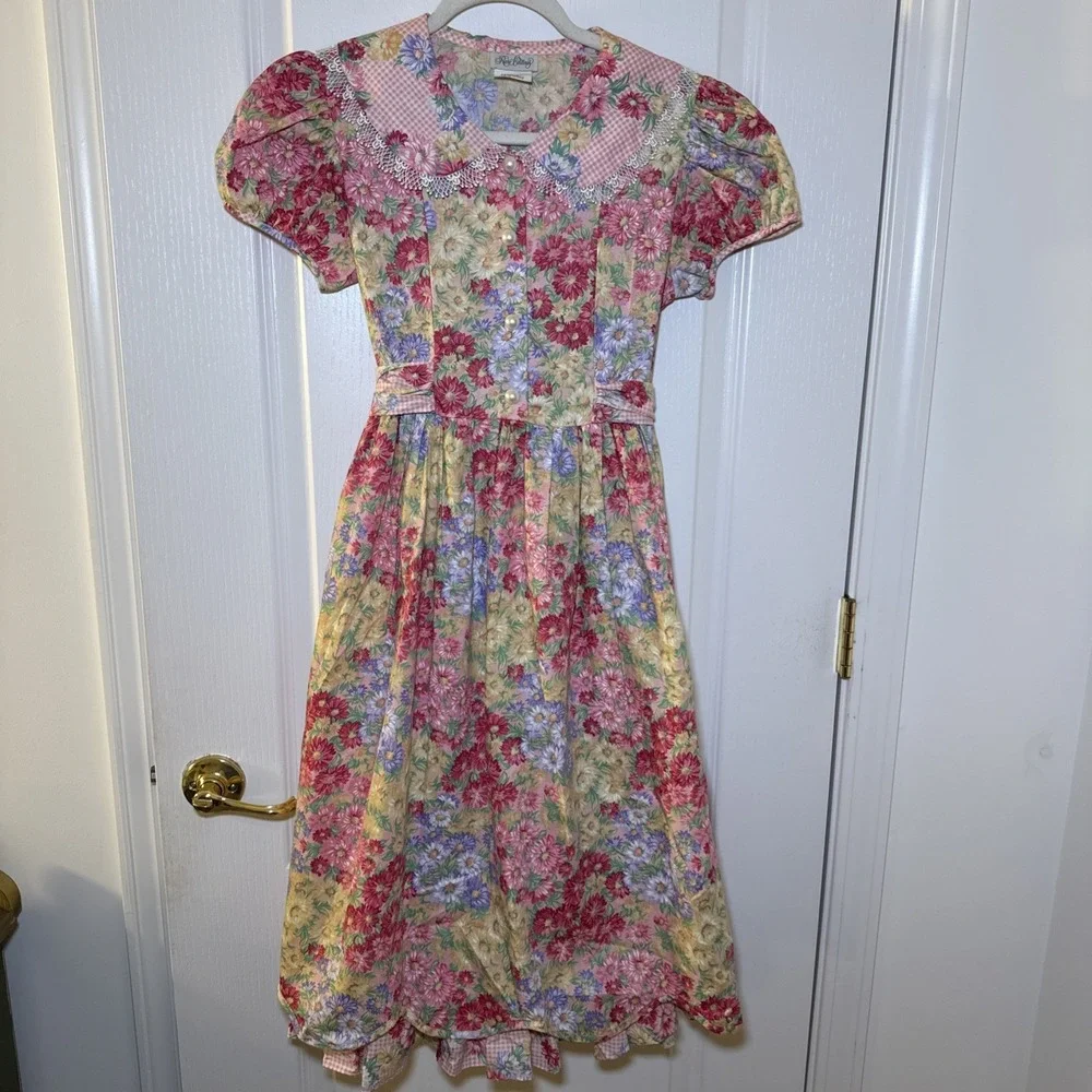 Vintage Rare Editions Girls 16 Floral Prairie Maxi Dress Cottagecore Puff Sleeve