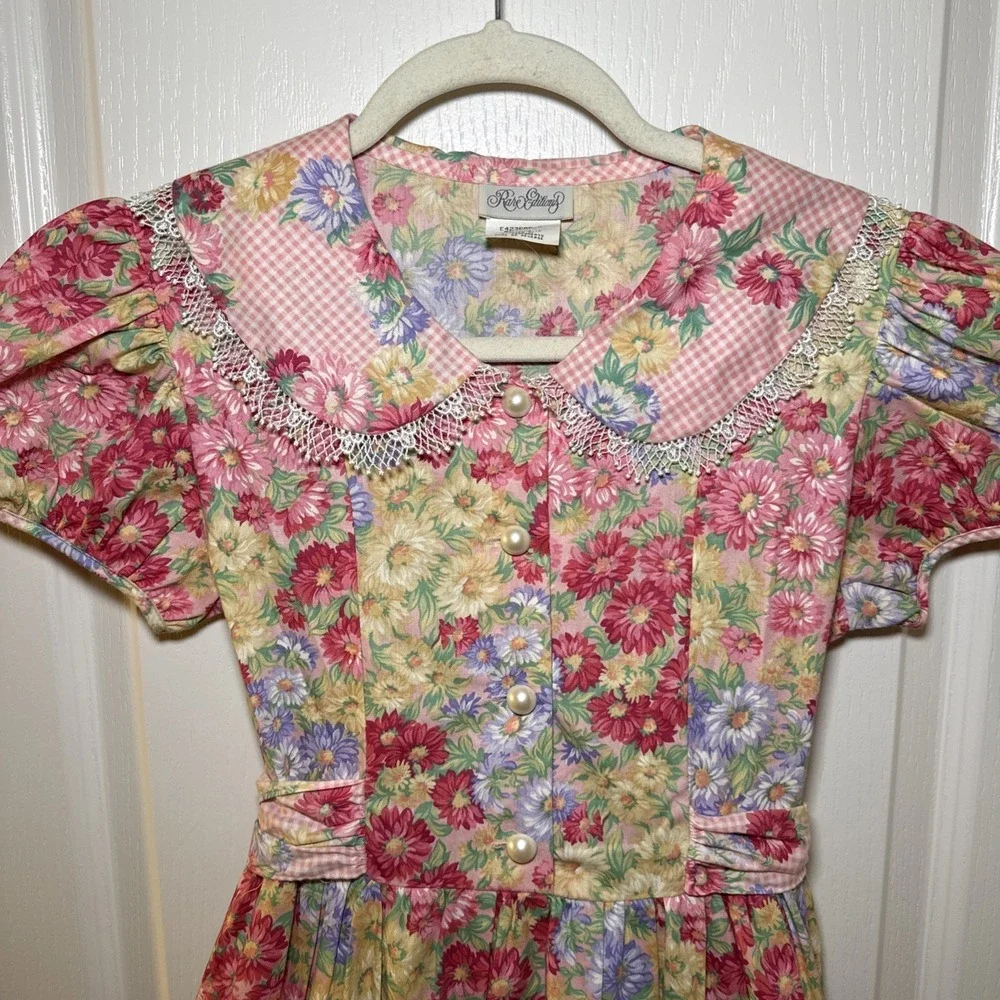 Vintage Rare Editions Girls 16 Floral Prairie Maxi Dress Cottagecore Puff Sleeve
