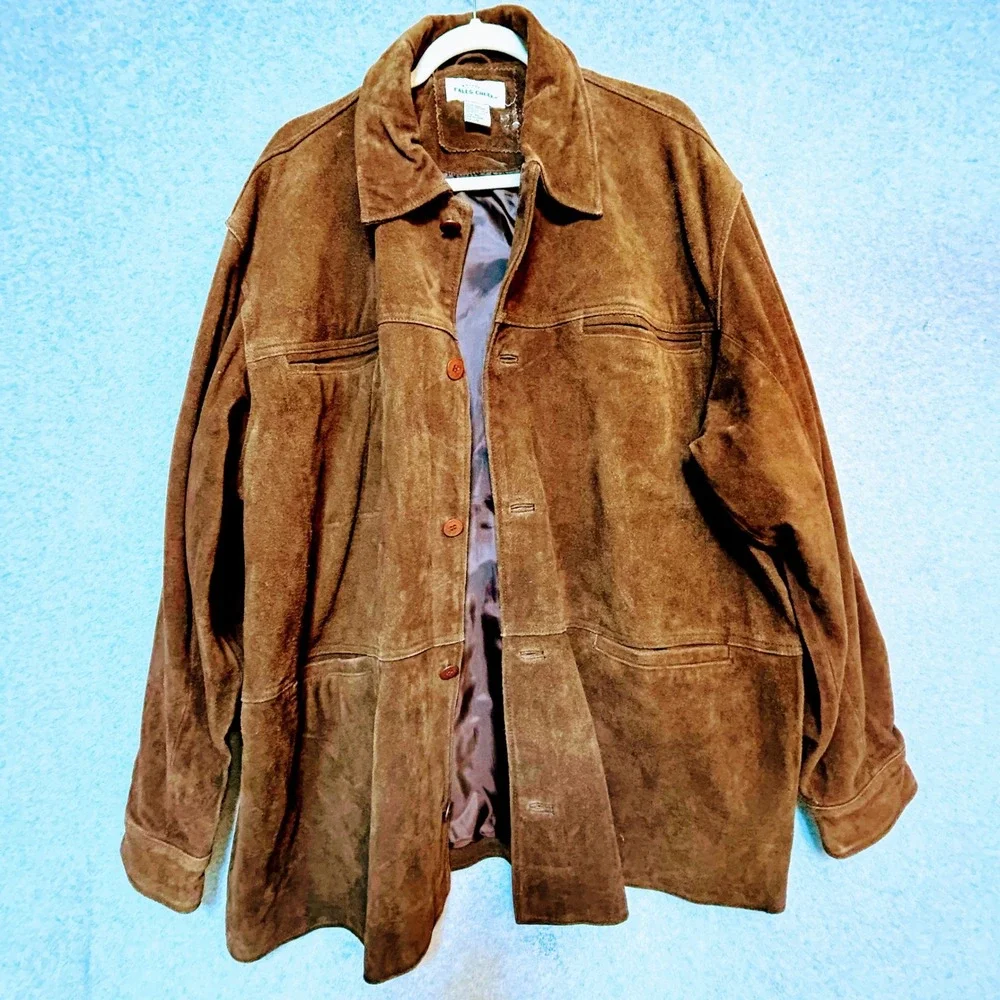 Men's Heavy‎ Suede Leather Coat XL Brown Button Front Car Coat Vintage Workwear