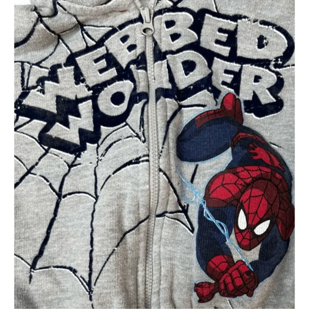 Marvel Webbed Wonder Zipper Gray Hooded Sweat Jacket Toddler 18 months Superhero