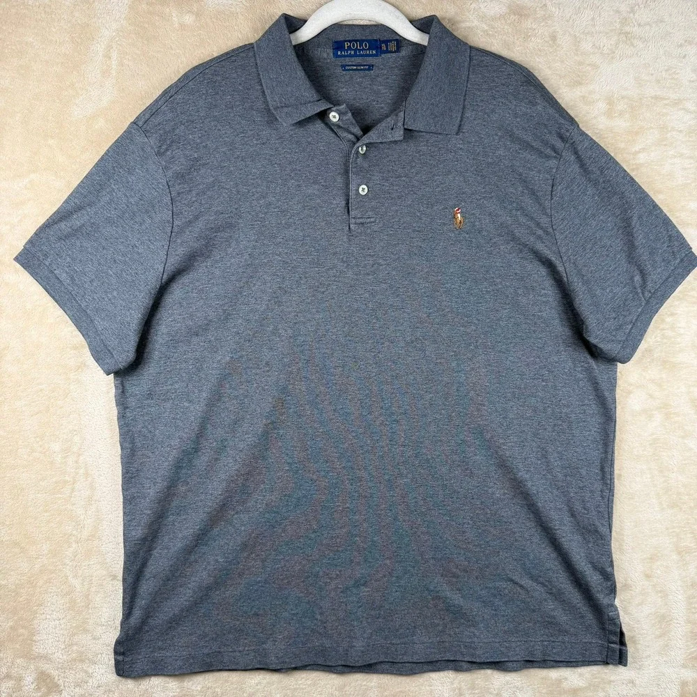 Polo Ralph Lauren Mens‎ XL Custom Slim Fit Polo Shirt Charcoal Grey Flesh Pony