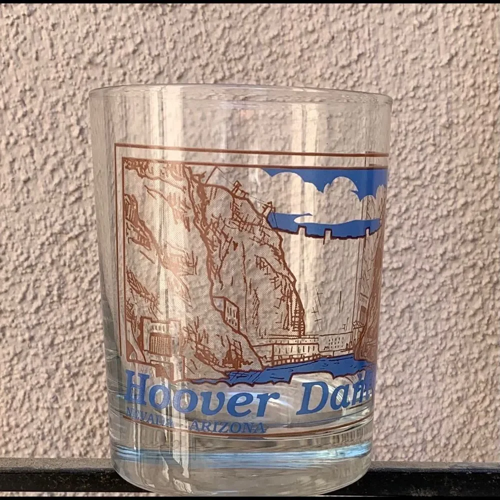 Hoover Dam Nevada Arizona Rocks Drinking Glass Tumbler Blue Gold Collector