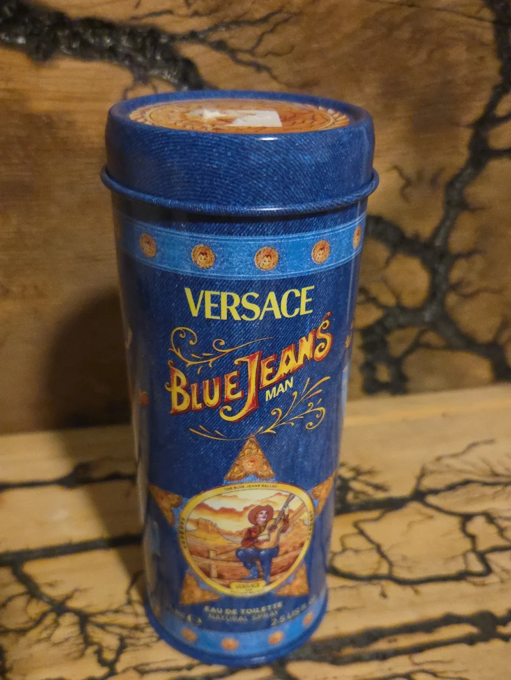 Versace Blue Jeans Men EDT Cylindrical Collectible Tin - 2.5 Oz