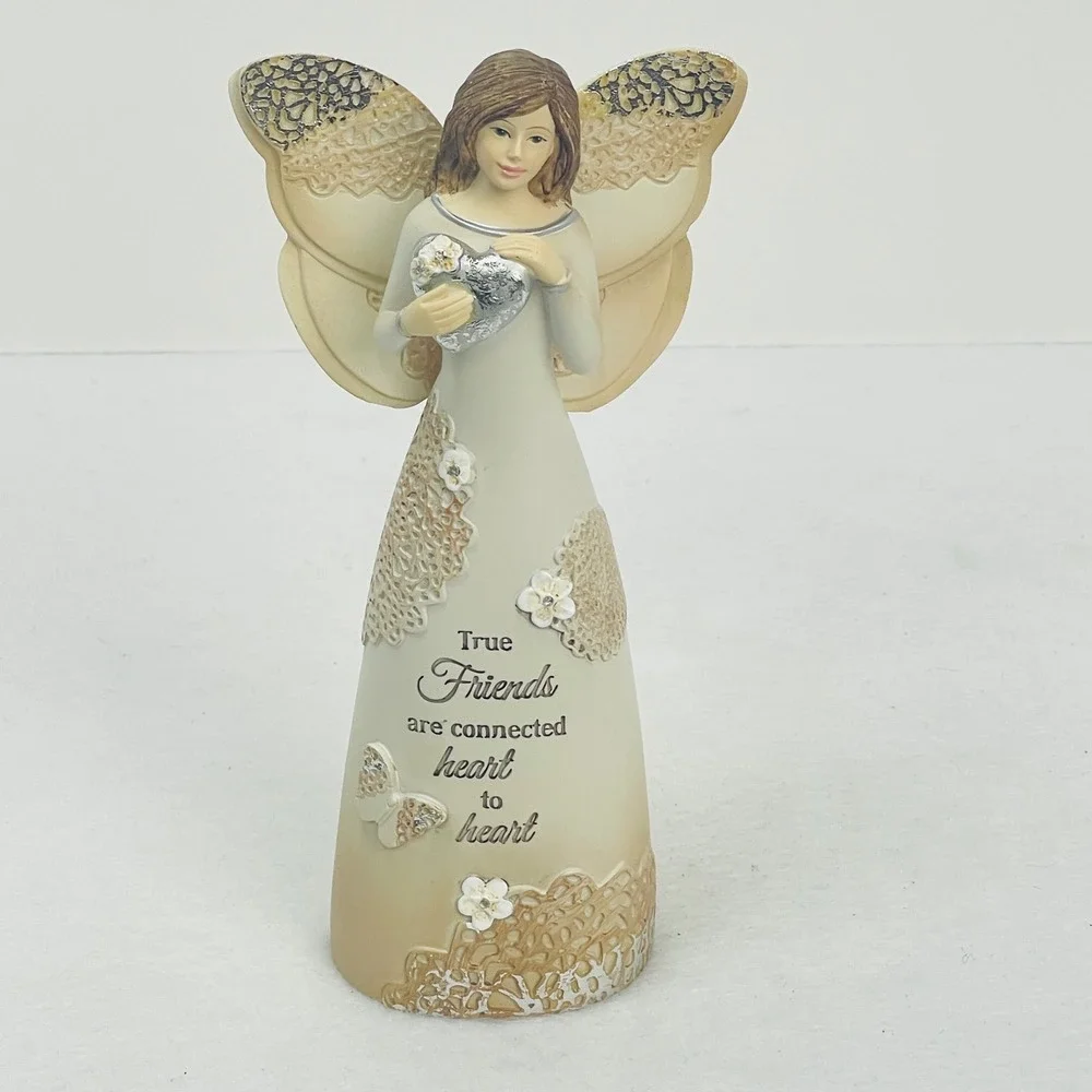 True Friends Are Connected Heart To Heart Angel Figurine Butterfly Lace Detail