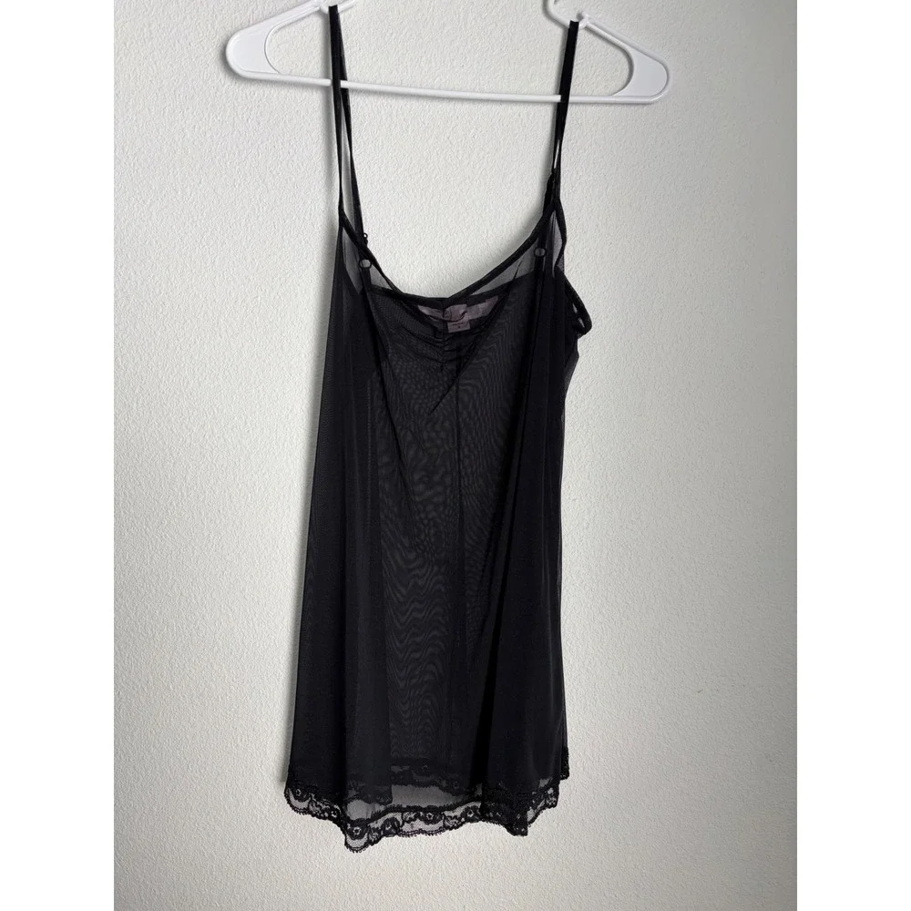 Victoria's Secret Black Sheer‎ Mesh Lace Trim Chemise Nightie Small Made in USA