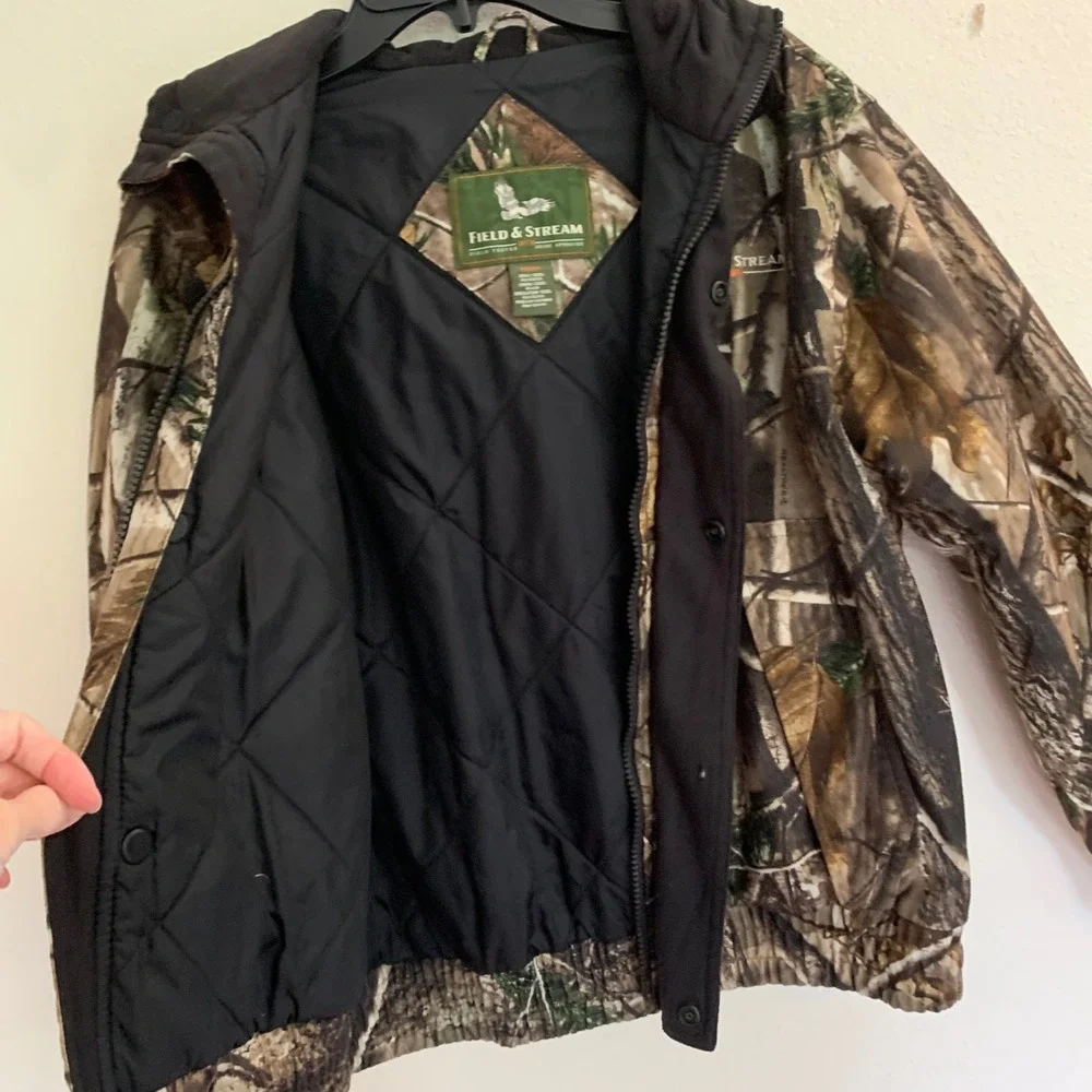Field &‎ Stream Boys Medium Camo Jacket Hooded Realtree Quilted Hunting