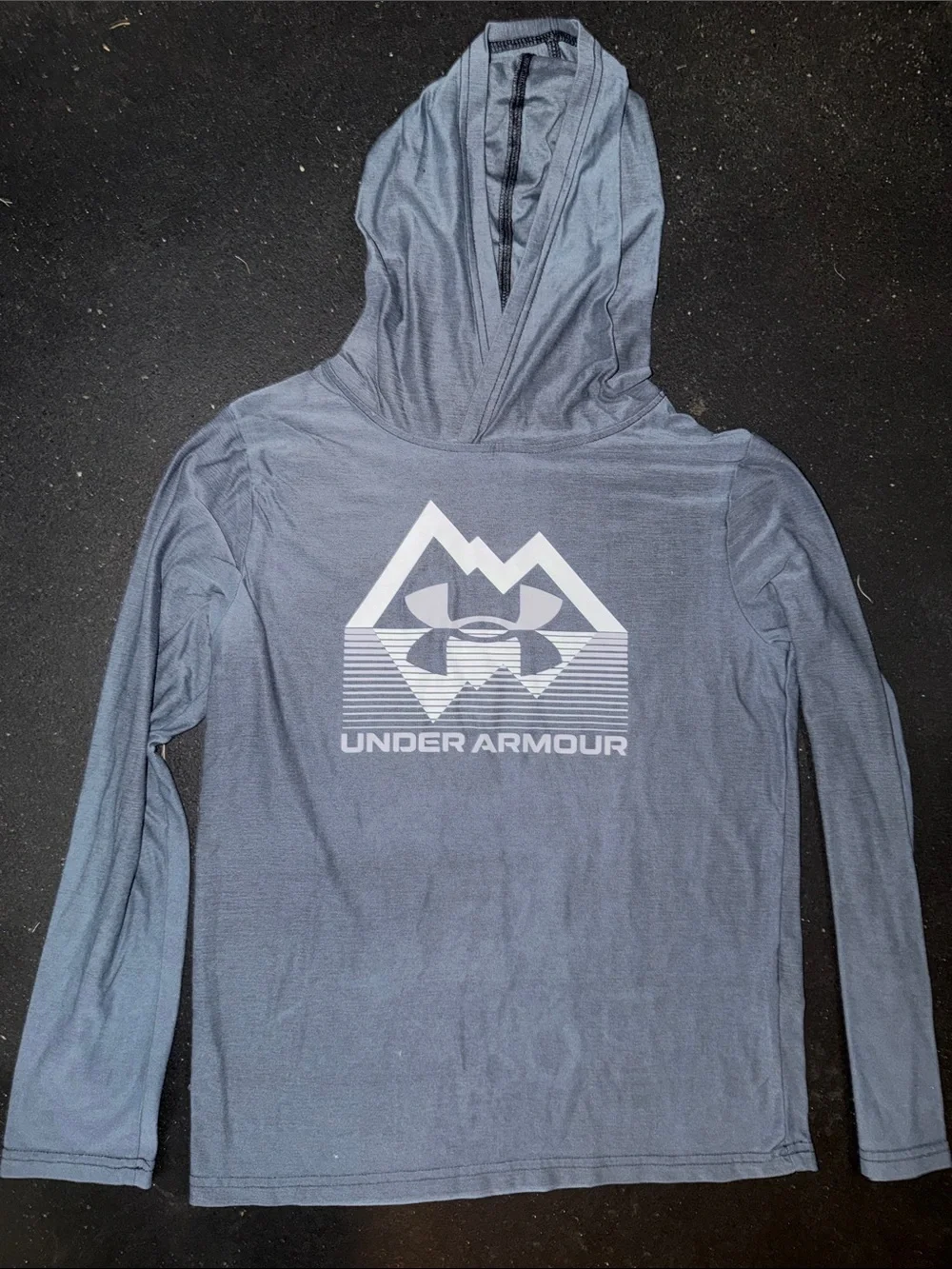 Under Armour Gray-Blue Hooded Long Sleeve Logo Shirt