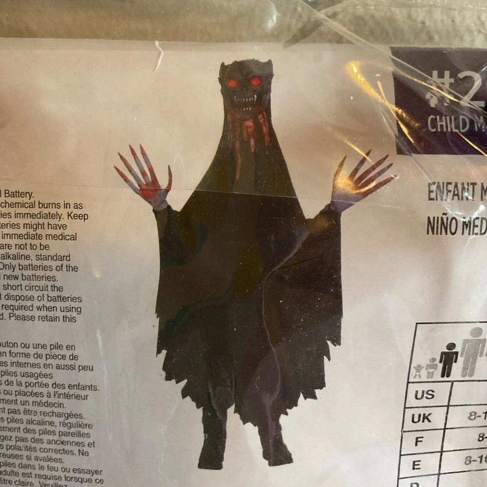 New‎ Illusion Ghoul Halloween Costume Child Size M (8-10) Eyes Light Up!