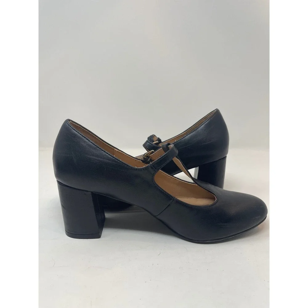 Dream Pairs T-Strap Pumps Womens 9 Black Good Block Heel Round‎ Toe DPU211