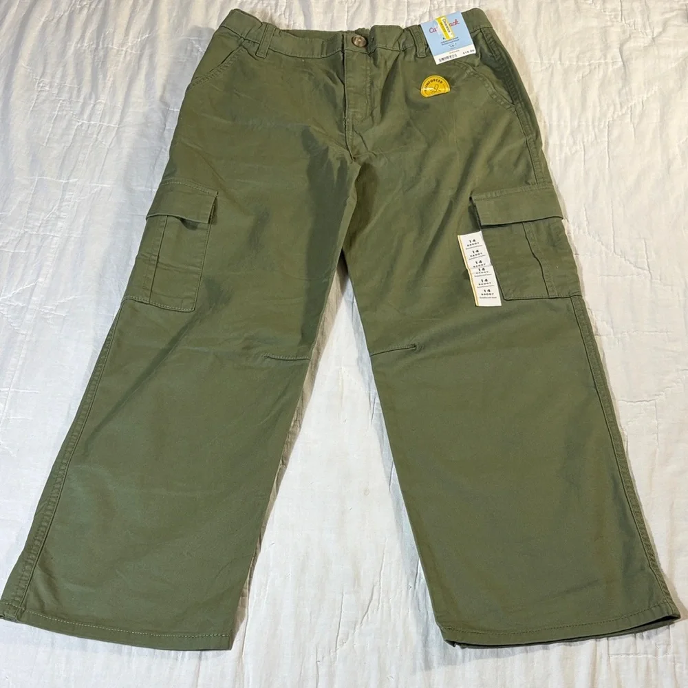 NWT Cat & Jack Boys Baggy Adjustable Waist Reinforced‎ Knee Pants Olive Size 14