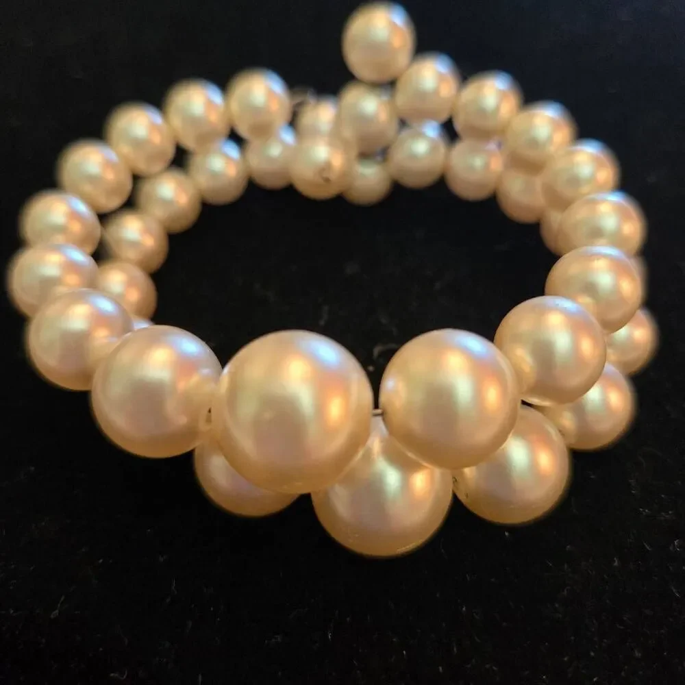 Vintage Pearl Bracelet 2 Strand Ivory Cuff