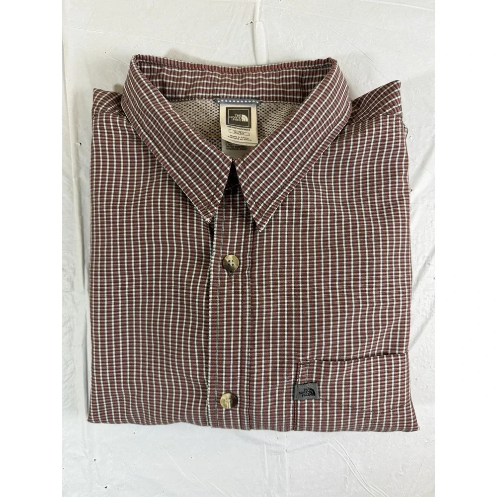 The North‎ Face Men's Long Sleeve Plaid Burgundy Shirt Size XL