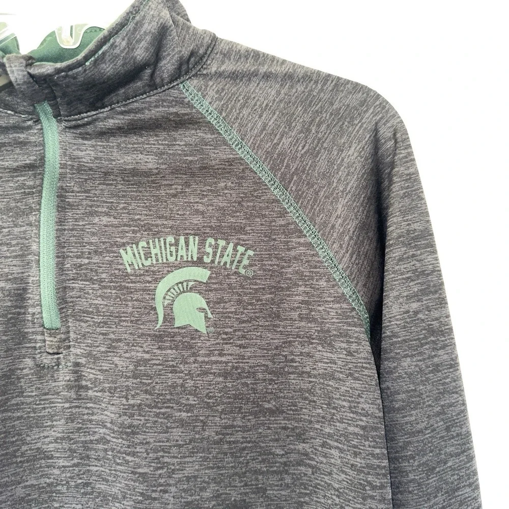 MSU Spartans Large Quarter Zip Pullover Gray‎ College Sports Embroidered Logo