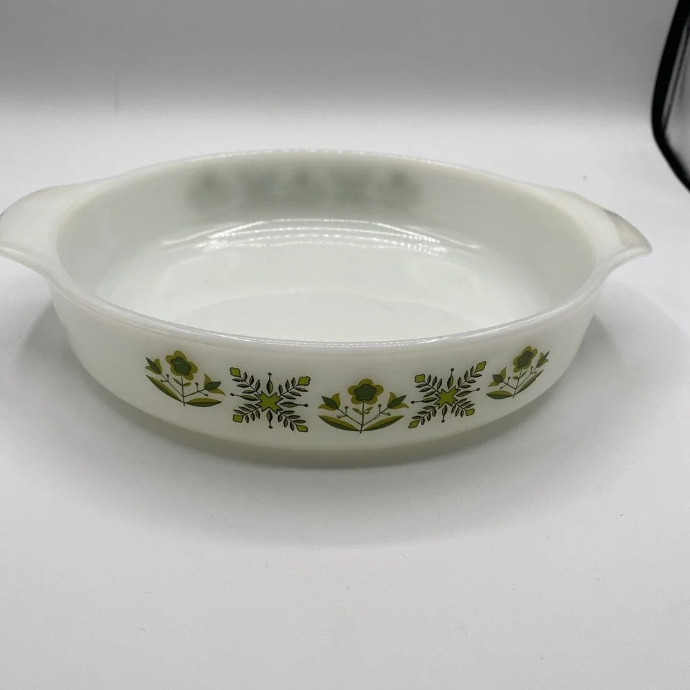 Anchor‎ Hocking Round Handled Baking Deep Pie Dish #429 Green Meadow 9