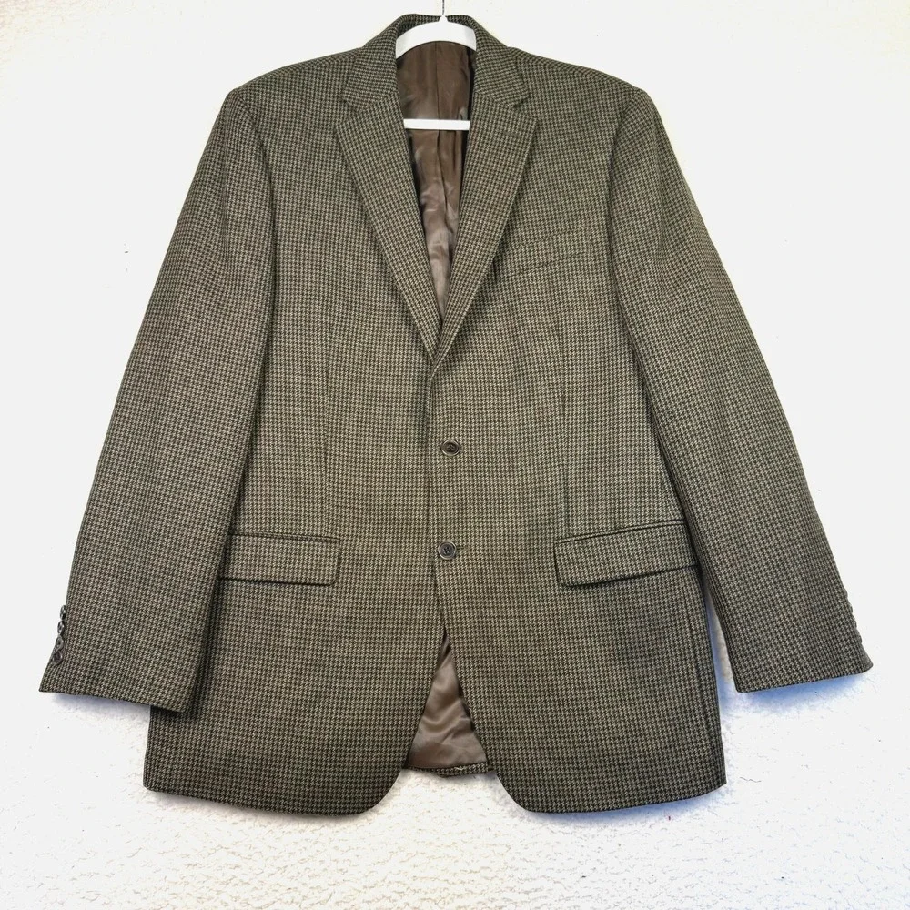Lauren Ralph Lauren Blazer‎ Mens 42L Brown Houndstooth Wool Two Button Jacket