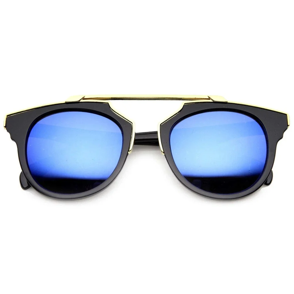 Aviator Sunglasses Women Gold Bar Blue Lens Fashion Sun Glasses Festival Glasses