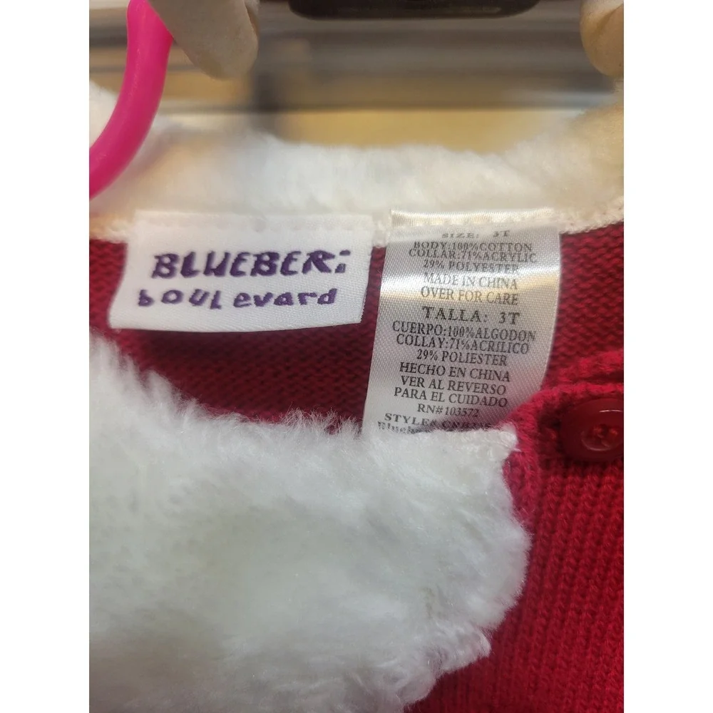 Blueberi Boulevard‎ Girls Red Knit Christmas Dress Faux Fur Collar 3T Toddler