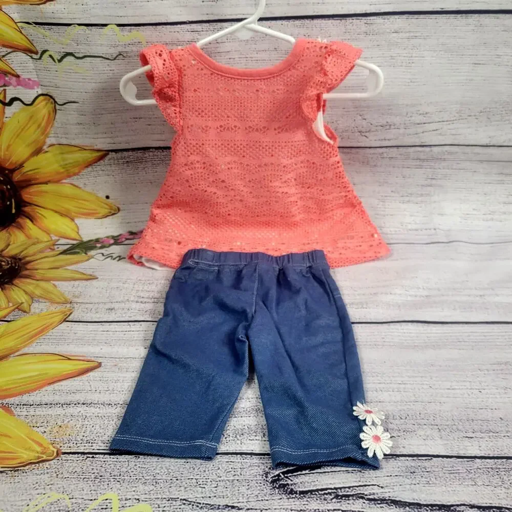 Nannette Baby Girl's 2 Piece Crochet‎ Capri Set Size 12mo NWOT
