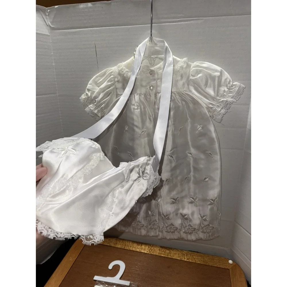 Baby Christening Gown Set , Dress , Hat‎ , Socks , Cape , Scalloped Embroidery