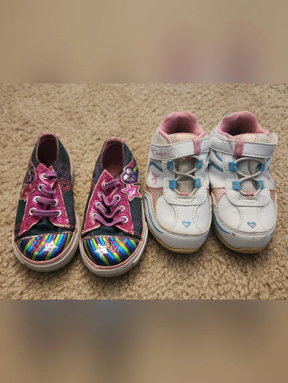 Girls Set Of 2 Sneakers‎ Casual Walking Tennis Shoes Size 6 Toddler