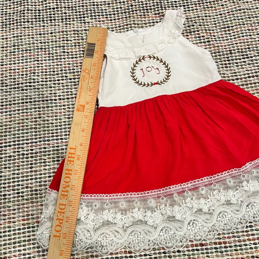 Bug A Boutique Joy Wreath Embroidered Christmas Lace Red & White Dress Sz 18‎ Mo