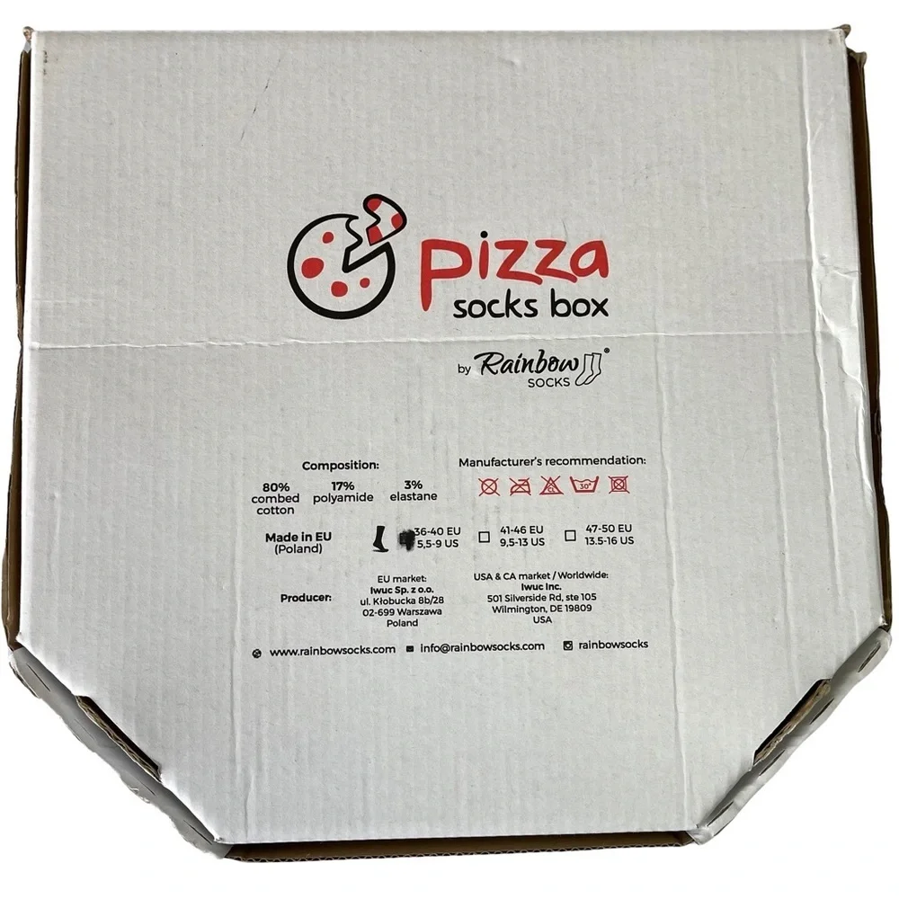 Rainbow Socks pizza box