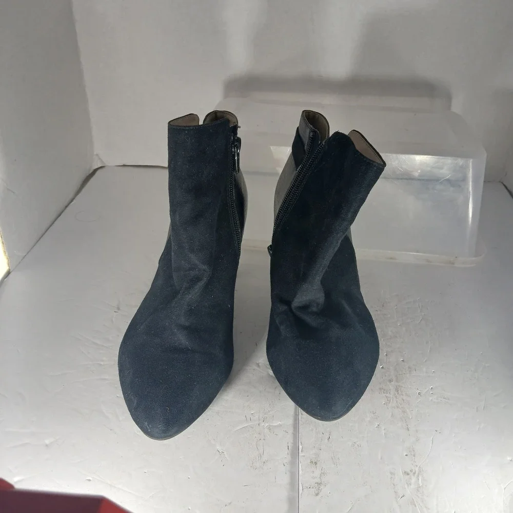 LifeStride Georgianna Ankle Boots 7.5W Black Faux Suede Leather Block Heel Zip