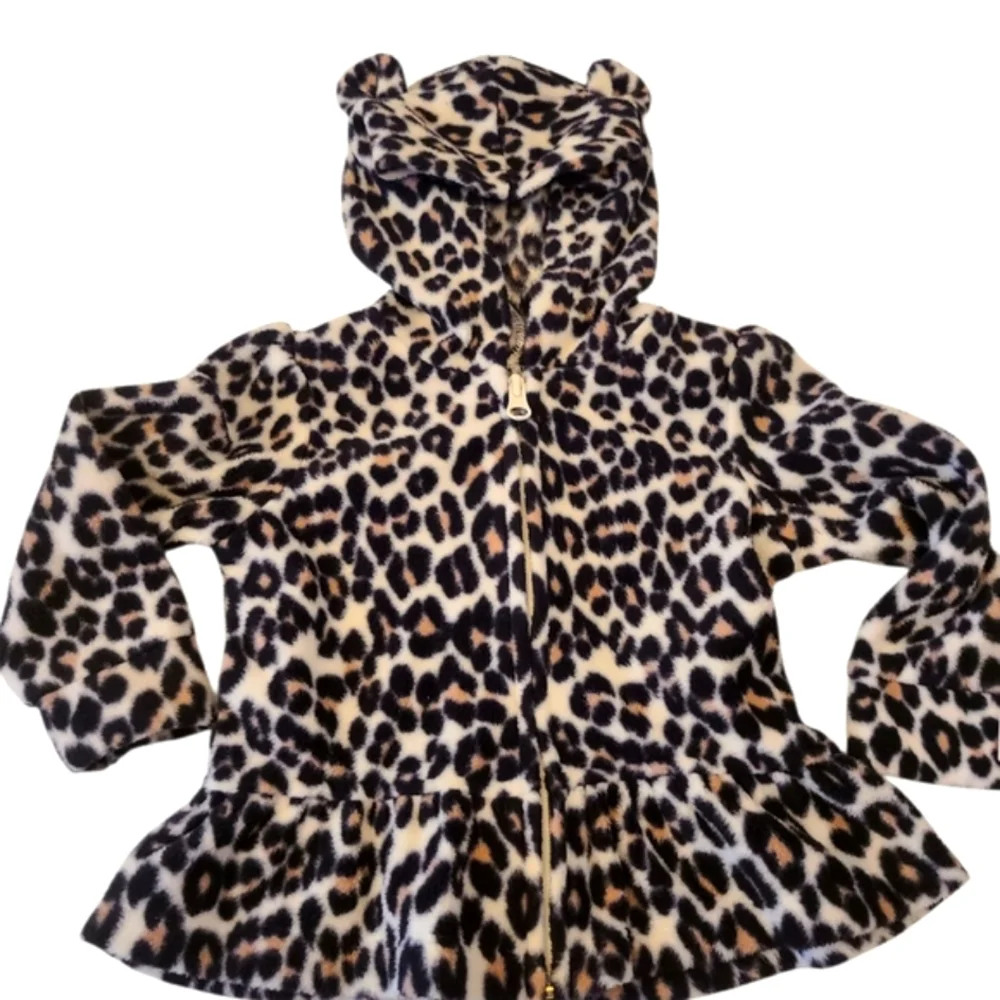 Jacket Hoodie Toddlers‎ Plush Leopard Peplum With Ears Zipper 18-24 Months