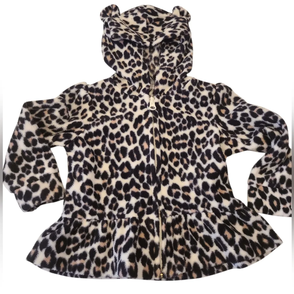 Jacket Hoodie Toddlers‎ Plush Leopard Peplum With Ears Zipper 18-24 Months