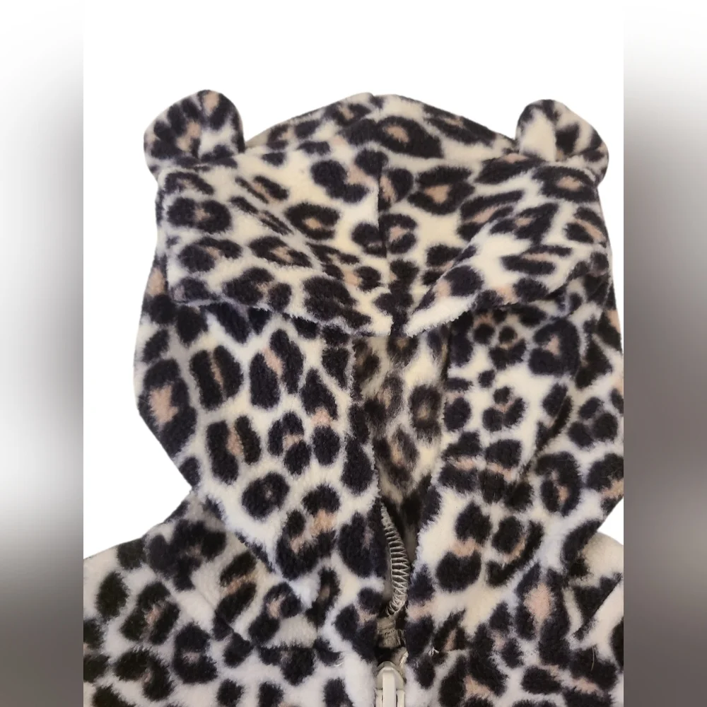 Jacket Hoodie Toddlers‎ Plush Leopard Peplum With Ears Zipper 18-24 Months