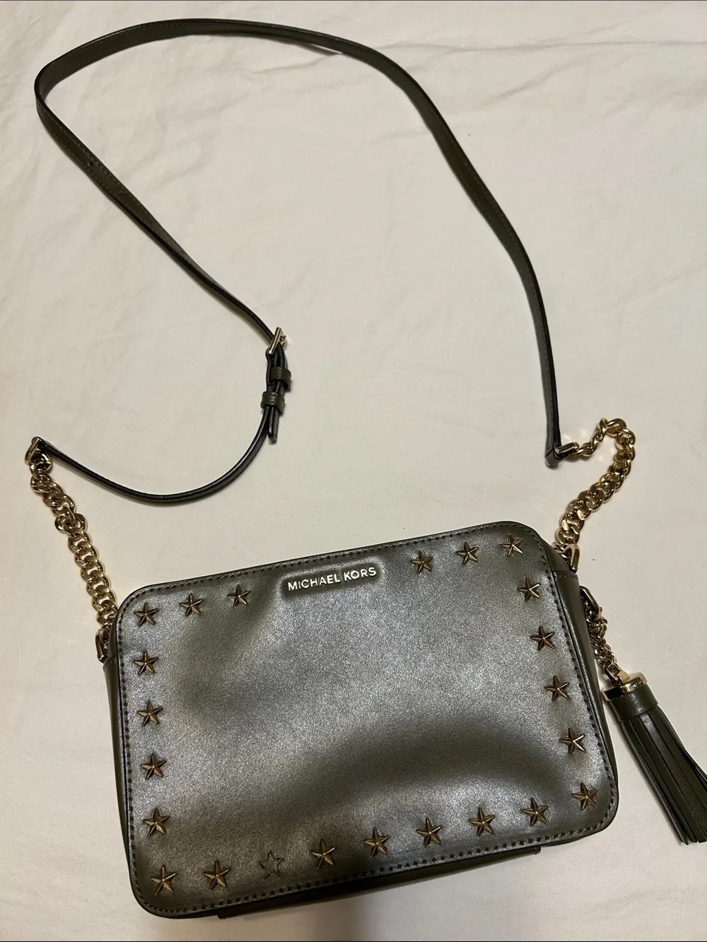 Michael Kors Black Star-Accent Crossbody Bag with Gold Chain
