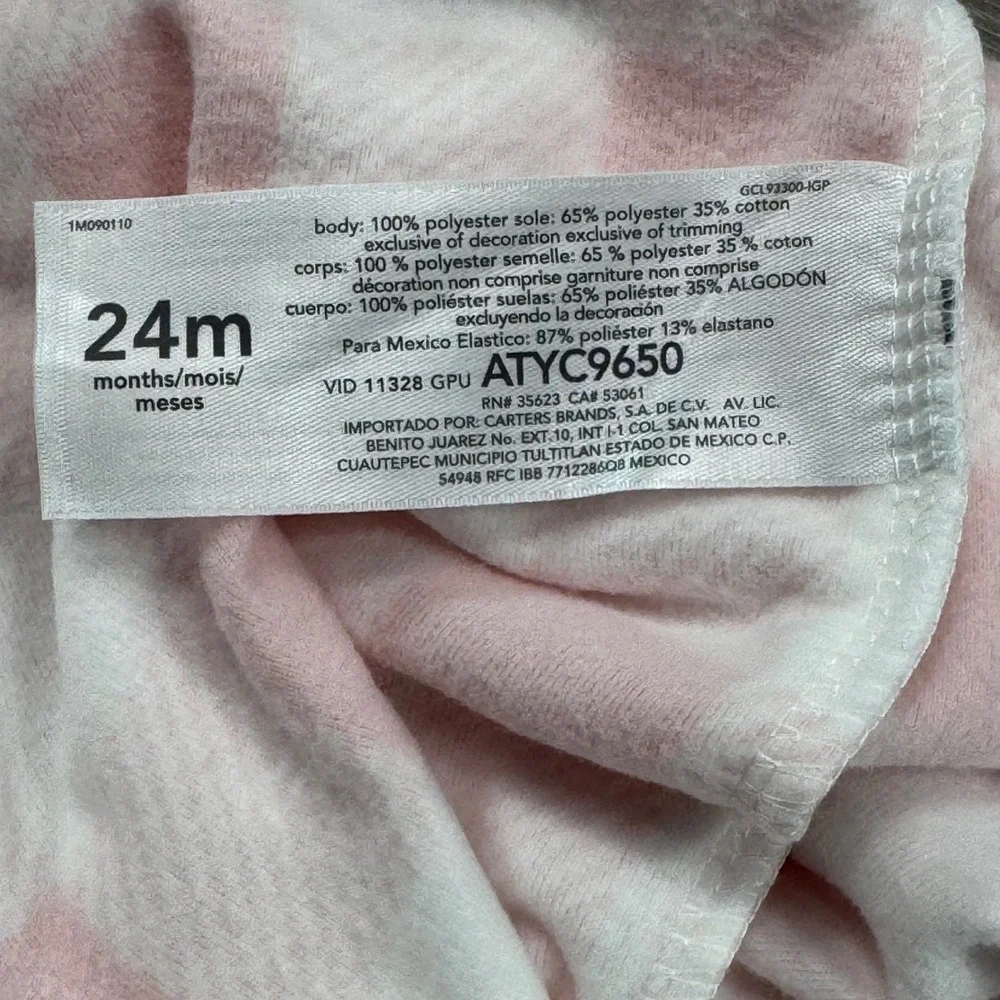 Carters Pink‎ White lamb Plaid Footie Pajamas Sleepers 24 Months