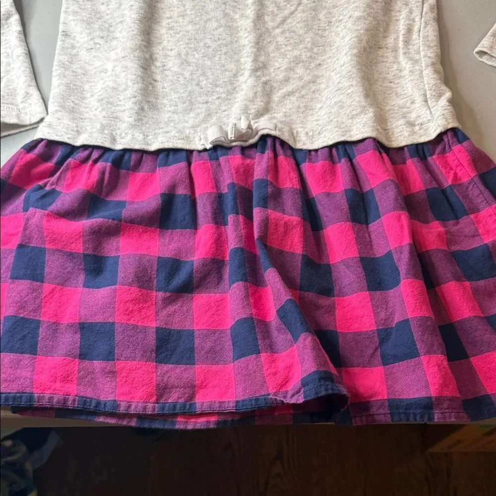 Vineyard Vines Gray and Pink Plaid Long Sleeve Dress