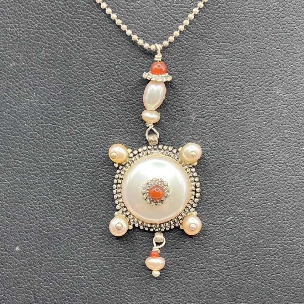 Unique Signed SATELLITE Bead Ball Chain Artisan Pearl Handcrafted 18” Necklace‎